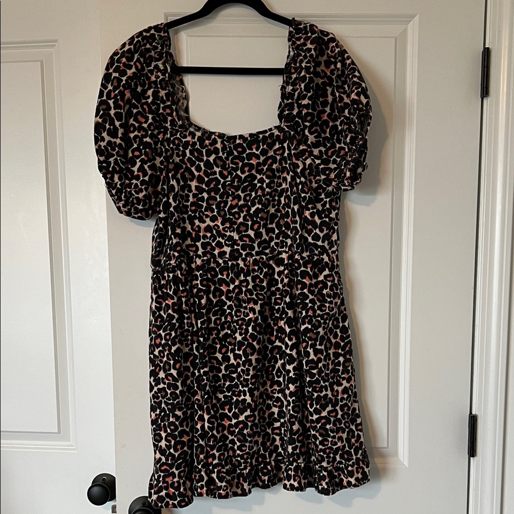 Who What War XL Smocked Top in Black and Pink Cheetah Print